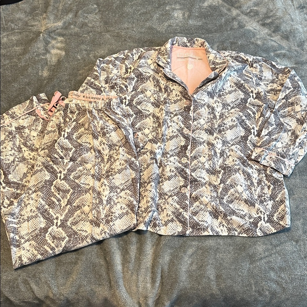 PJ Salvage Snake Print Classic Flannel Lover Pajama Shirt & Pants Set SZ 1X Plus - Picture 3 of 12